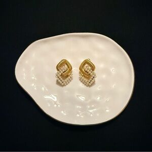 Geometric Textured Earrings with Pearls